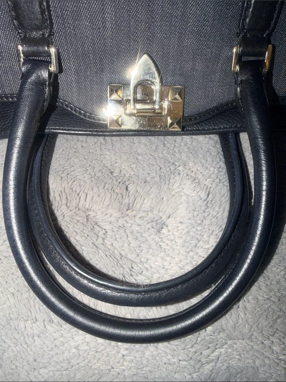 Preloved Valentino Garavani Dark Gray Denim Satchel with Gold Studs excellent.